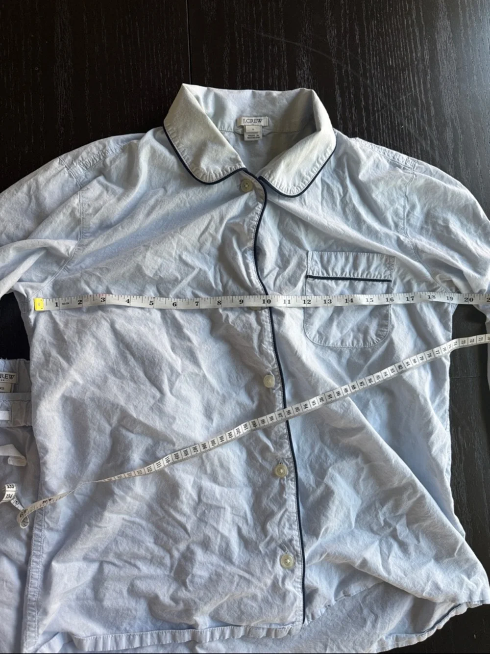 J. Crew Light Blue Button-Up Pajama Top with Navy Piping - Picture 2 of 5